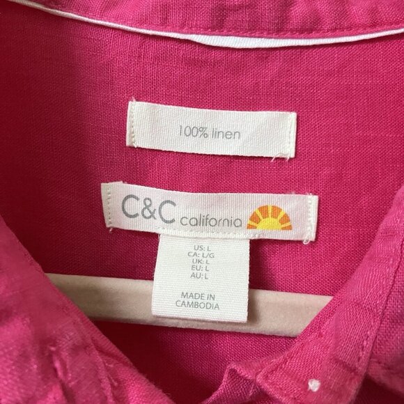 C&C California 100% Linen Shirt Dress Womens L Pink Coastal Preppy - Picture 3 of 8